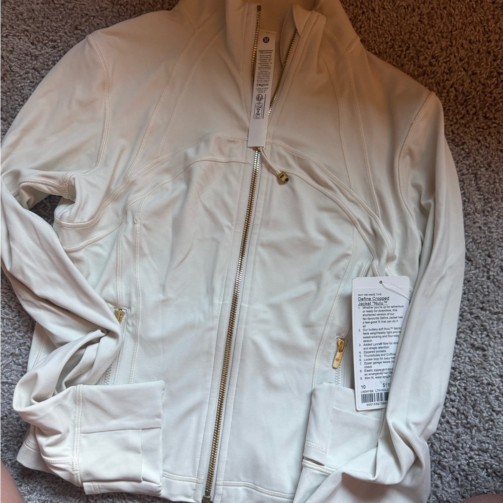 lululemon athletica Cream Zip-Up Bomber Jacket with Gold Hardware